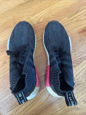 adidas Black Knit Sneakers with Pink Heel Accent